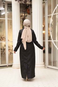 Buttoned Black Modest Trench Coat 62231S - 3