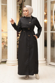 Buttoned Black Modest Trench Coat 62231S - 1