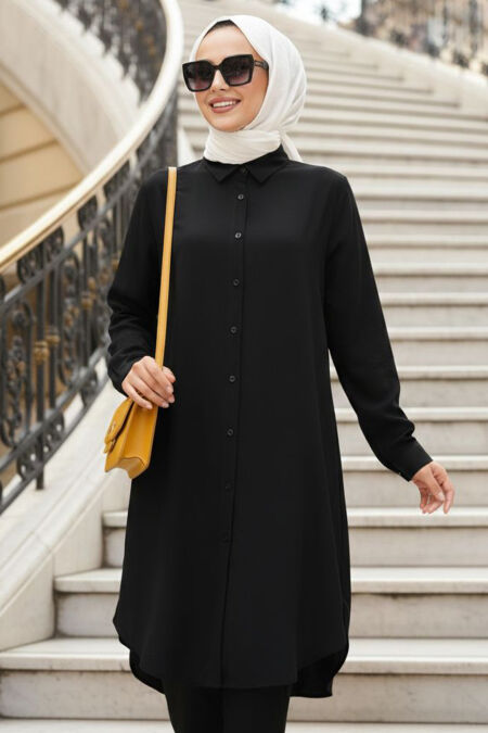 Buttoned Black Modest Tunic 11750S - 