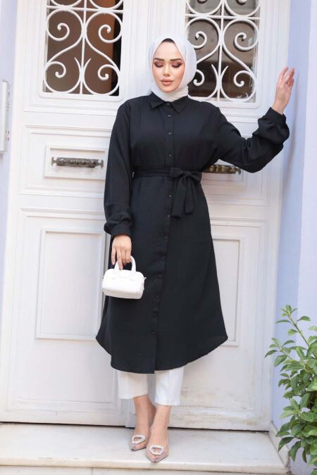 Buttoned Black Modest Tunic 32172S - NEVA STYLE