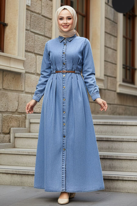 Buttoned Blue Modest Denim Dress 19172M - 