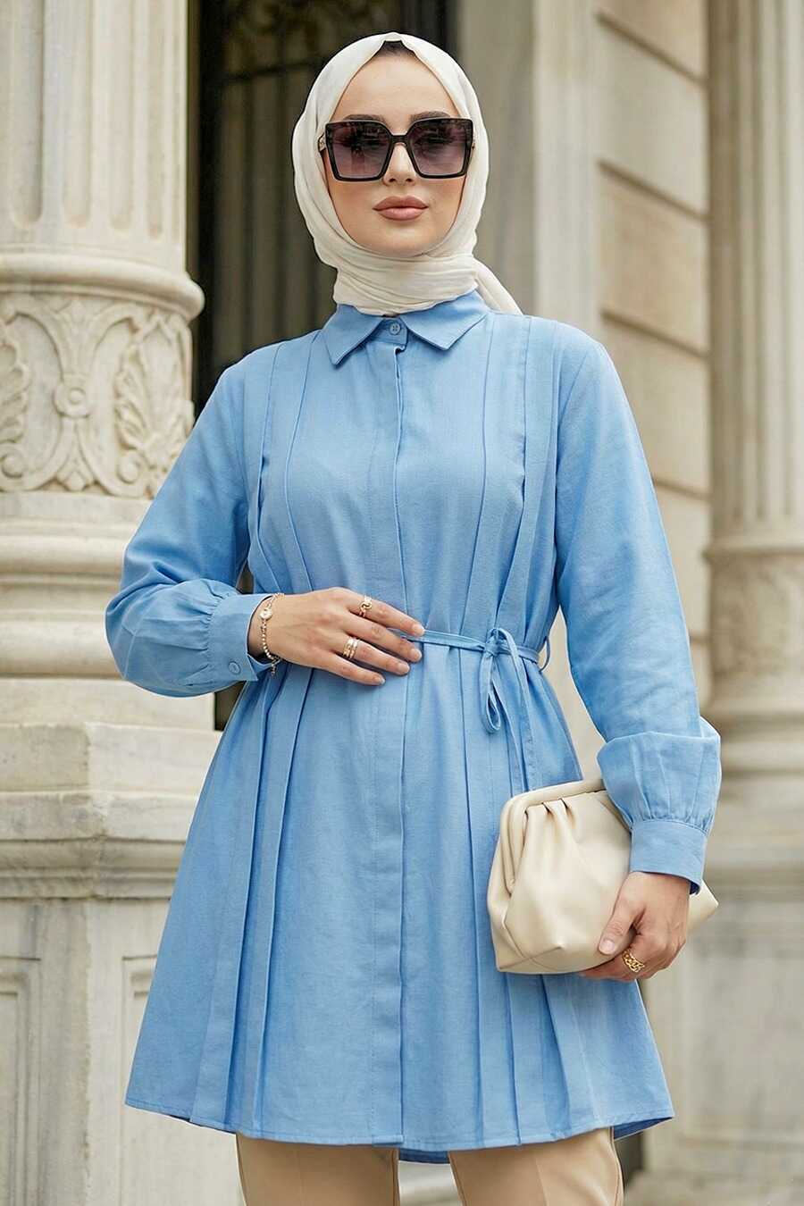 Modesty Tunic Buttoned Blue Modest Tunic 20273M - Neva-style.com