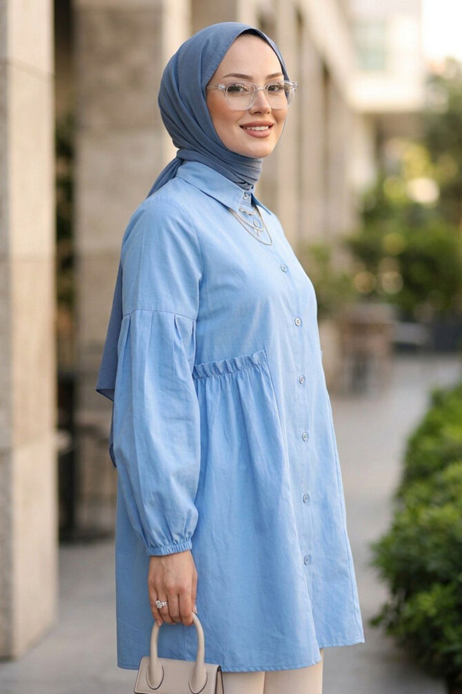 Buttoned Blue Modest Tunic 20377M - 