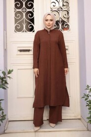 Buttoned Brown Modest Three-Piece Set 76591KH - 1