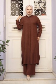 Buttoned Brown Modest Three-Piece Set 76591KH - 2