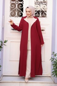 Buttoned Burgundy Modest Three-Piece Set 76221BR - 2