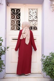 Buttoned Burgundy Modest Three-Piece Set 76221BR - 4
