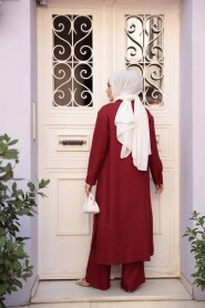 Buttoned Burgundy Modest Three-Piece Set 76591BR - 4