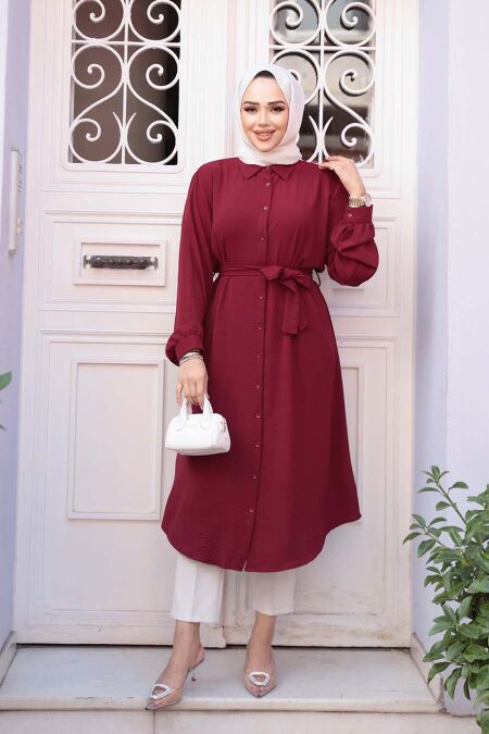 Buttoned Burgundy Modest Tunic 32172BR - NEVA STYLE