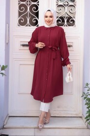 Buttoned Burgundy Modest Tunic 32172BR - 2