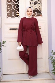 Buttoned Burgundy Modest Two-Piece Set 30431BR - 2