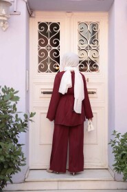 Buttoned Burgundy Modest Two-Piece Set 30431BR - 4