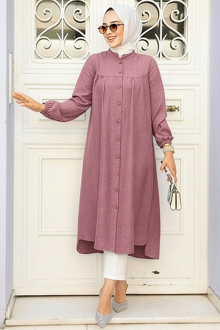 Buttoned Dusty Rose Modest Tunic 5642GK - 