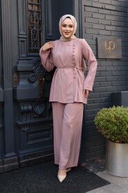 Buttoned Dusty Rose Modest Two-Piece Set 30431GK - 3