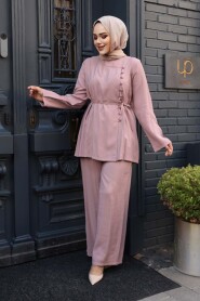 Buttoned Dusty Rose Modest Two-Piece Set 30431GK - 1