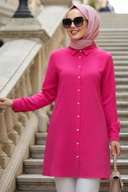 Buttoned Fuchsia Modest Tunic 11751F - 