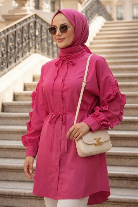 Buttoned Fuchsia Modest Tunic 20295F - 