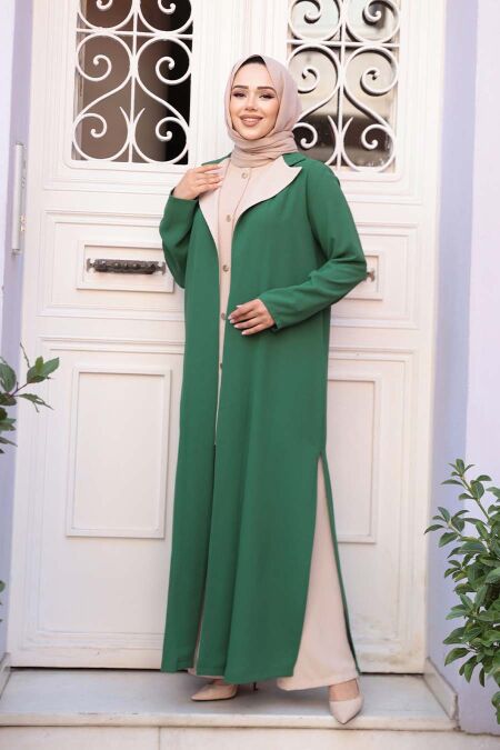 Buttoned Green Modest Three-Piece Set 76221Y - Neva-style.com