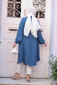 Buttoned Indigo Blue Modest Tunic 32172IM - 3