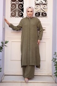 Buttoned Khaki Modest Three-Piece Set 76591HK - 1
