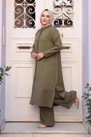 Buttoned Khaki Modest Three-Piece Set 76591HK - 2