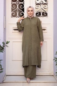 Buttoned Khaki Modest Three-Piece Set 76591HK - 3