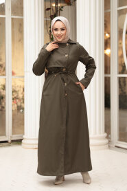 Buttoned Khaki Modest Trench Coat 62231HK - 1