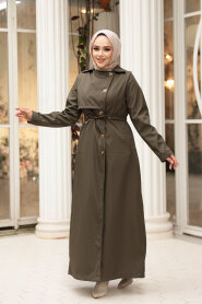 Buttoned Khaki Modest Trench Coat 62231HK - 2