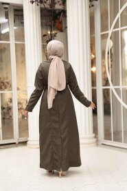 Buttoned Khaki Modest Trench Coat 62231HK - 3