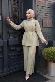 Buttoned Light Khaki Modest Two-Piece Set 30431AHK - 1