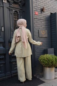 Buttoned Light Khaki Modest Two-Piece Set 30431AHK - 4