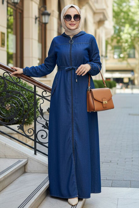 Buttoned Navy Blue Modest Denim Dress 19174L - 