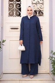 Buttoned Navy Modest Three-Piece Set 76591L - 2