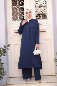 Buttoned Navy Modest Three-Piece Set 76591L - 3