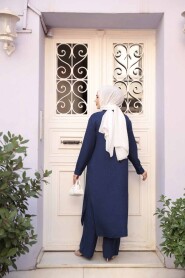 Buttoned Navy Modest Three-Piece Set 76591L - 4