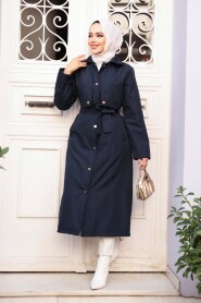 Buttoned Navy Modest Trench Coat 62131L - 2