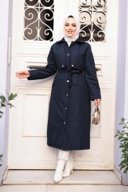 Buttoned Navy Modest Trench Coat 62131L - 3