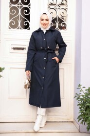 Buttoned Navy Modest Trench Coat 62131L - 1