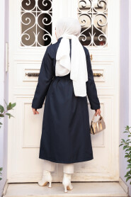 Buttoned Navy Modest Trench Coat 62131L - 4