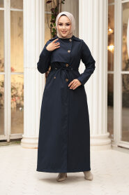 Buttoned Navy Blue Modest Trench Coat 62231L - 2
