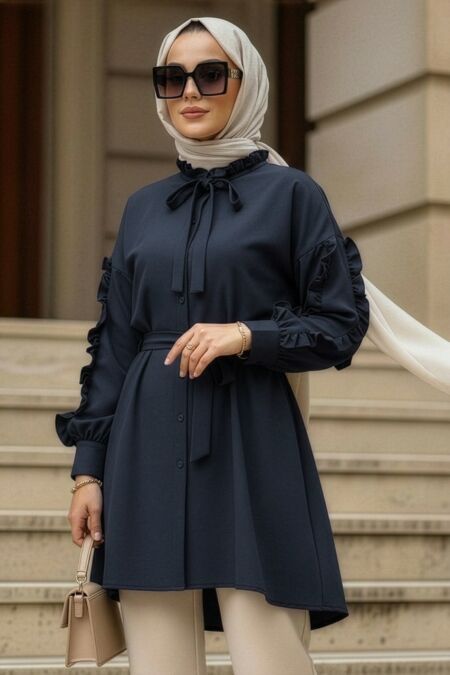 Buttoned Navy Modest Tunic 20295L - 
