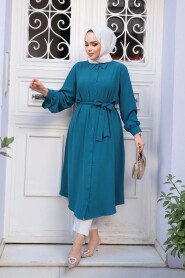 Buttoned Petrol Blue Modest Tunic 32172PM - 2