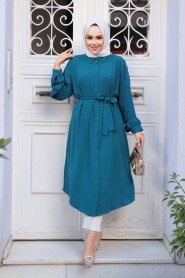 Buttoned Petrol Blue Modest Tunic 32172PM - 3