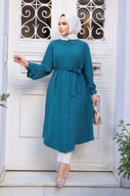 Buttoned Petrol Blue Modest Tunic 32172PM - 1