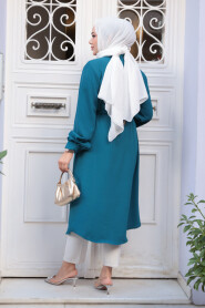 Buttoned Petrol Blue Modest Tunic 32172PM - 4
