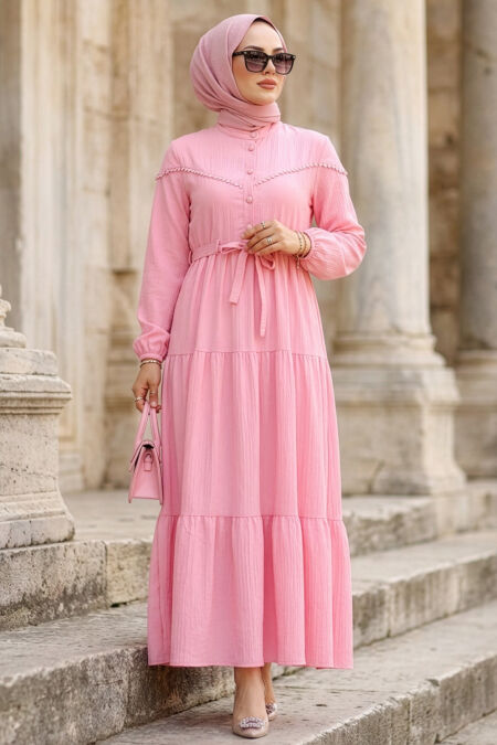 Buttoned Pink Modest Dress 10213P - 