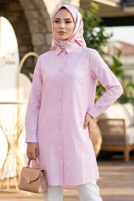 Buttoned Pink Modest Tunic 11751P - 