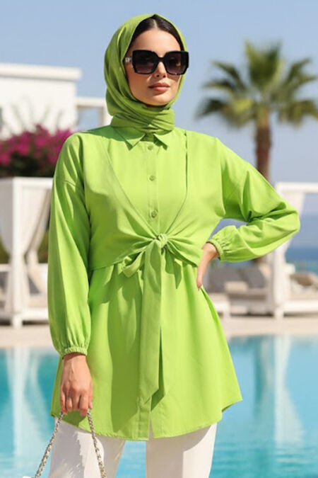 Buttoned Pistachio Green Modest Tunic 20316FY - 