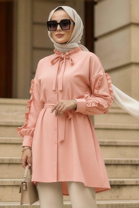 Buttoned Powder Modest Tunic 20295PD - 