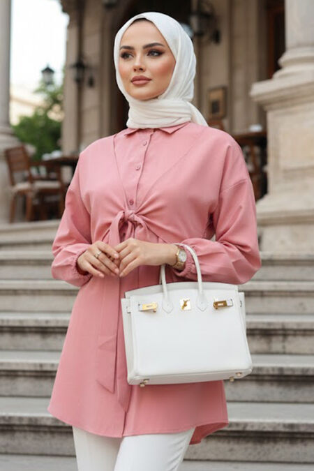 Buttoned Powder Modest Tunic 20316PD - 